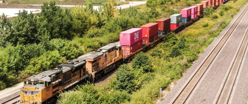 Idle domestic containers being stacked as intermodal volumes tumble